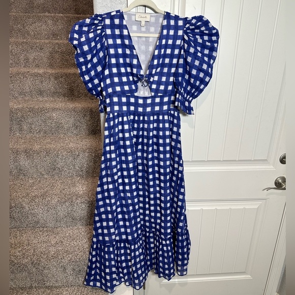 CLEOBELLA Morina Ankle Maxi Dress in Painterly Gingham Blue Medium - Picture 2 of 9